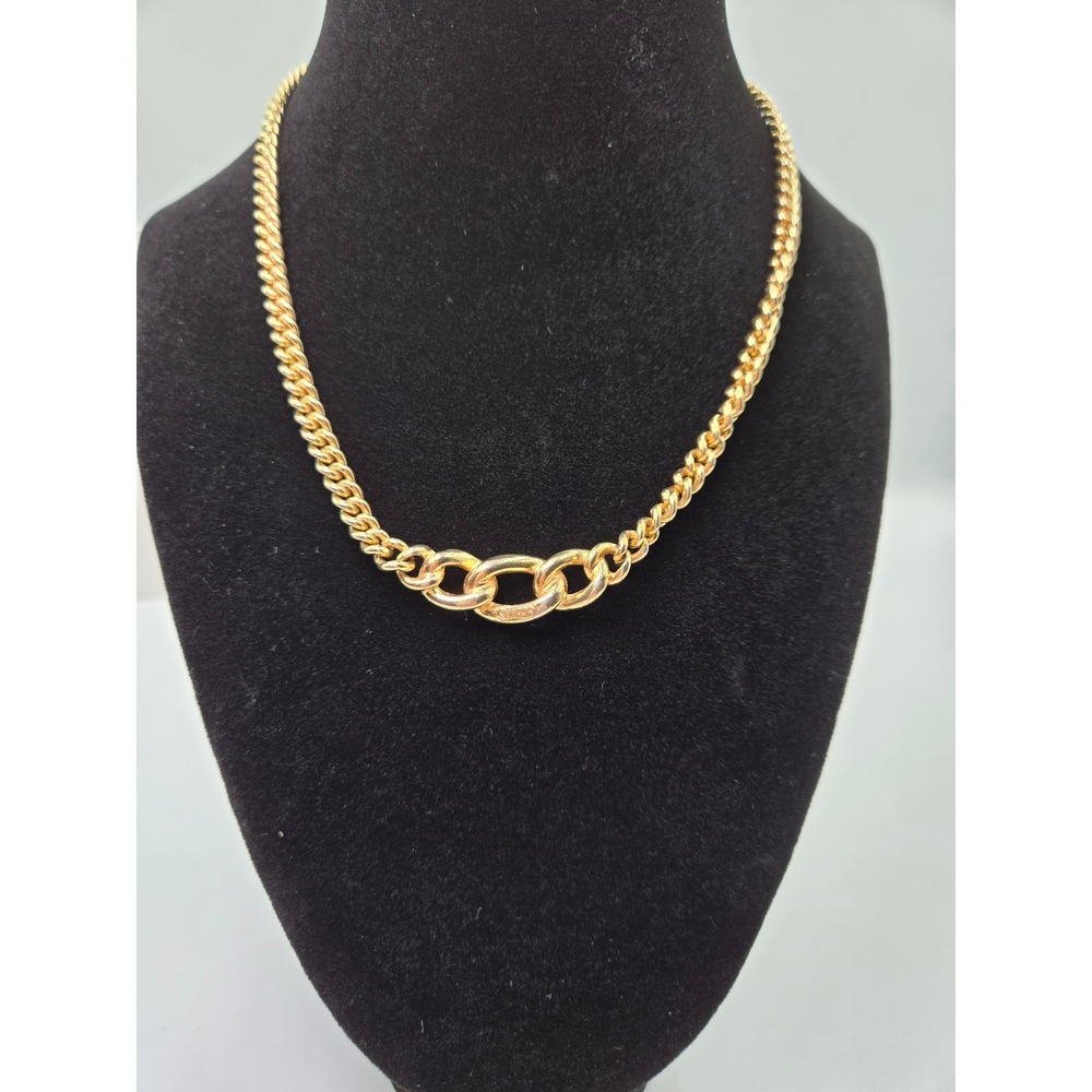 Christian Dior Gold Tone Chain Necklace Crystal Interlocking Oval Links - Picture 7 of 9